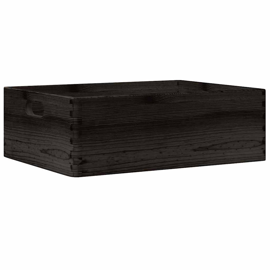 Trekasse med håndtak svart 40x30x13 cm heltre furu