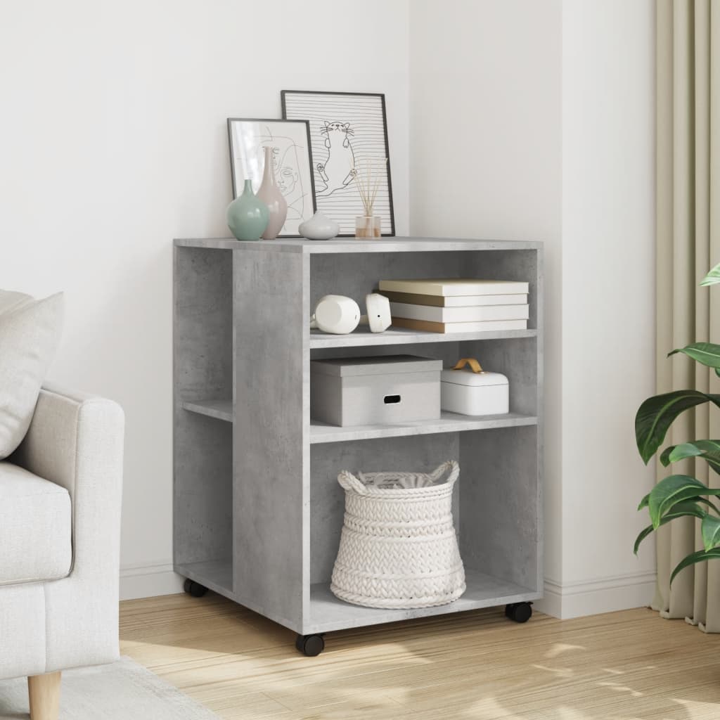 Sidebord med hjul betonggrå 55x60x78 cm konstruert tre