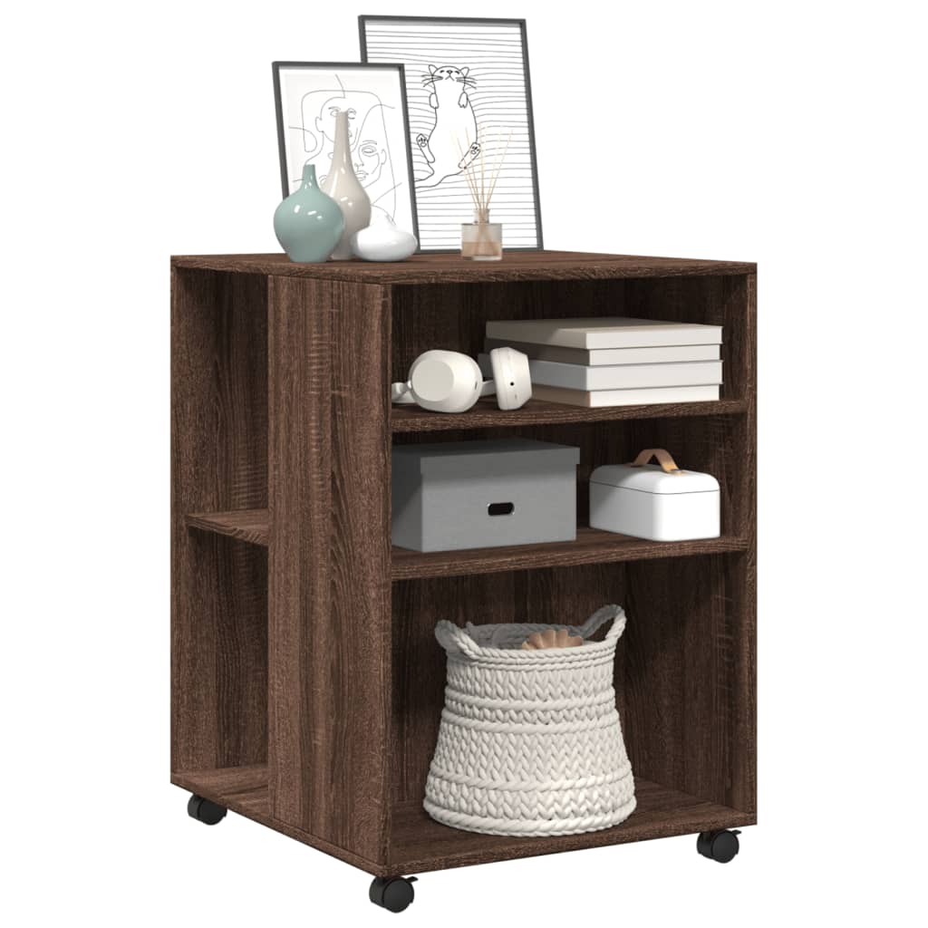 Sidebord med hjul brun eik 55x60x78 cm konstruert tre