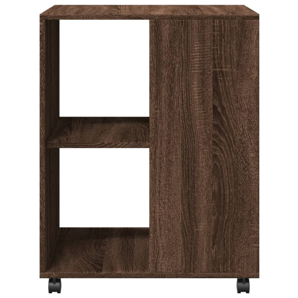 Sidebord med hjul brun eik 55x60x78 cm konstruert tre