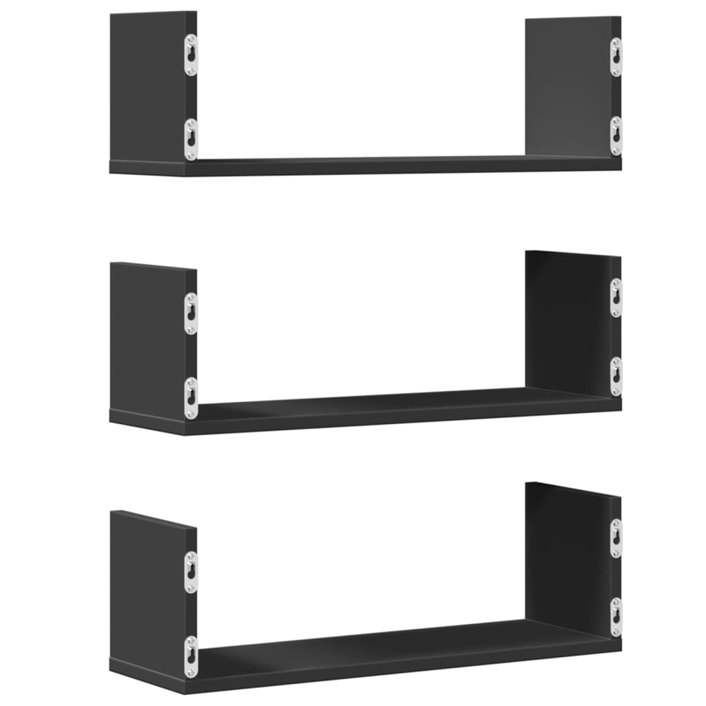 Vegghyller 3 stk svart 58x18x18 cm konstruert tre