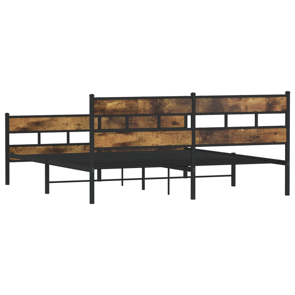 Sengeramme i metall uten madrass røkt eik 193x203 cm