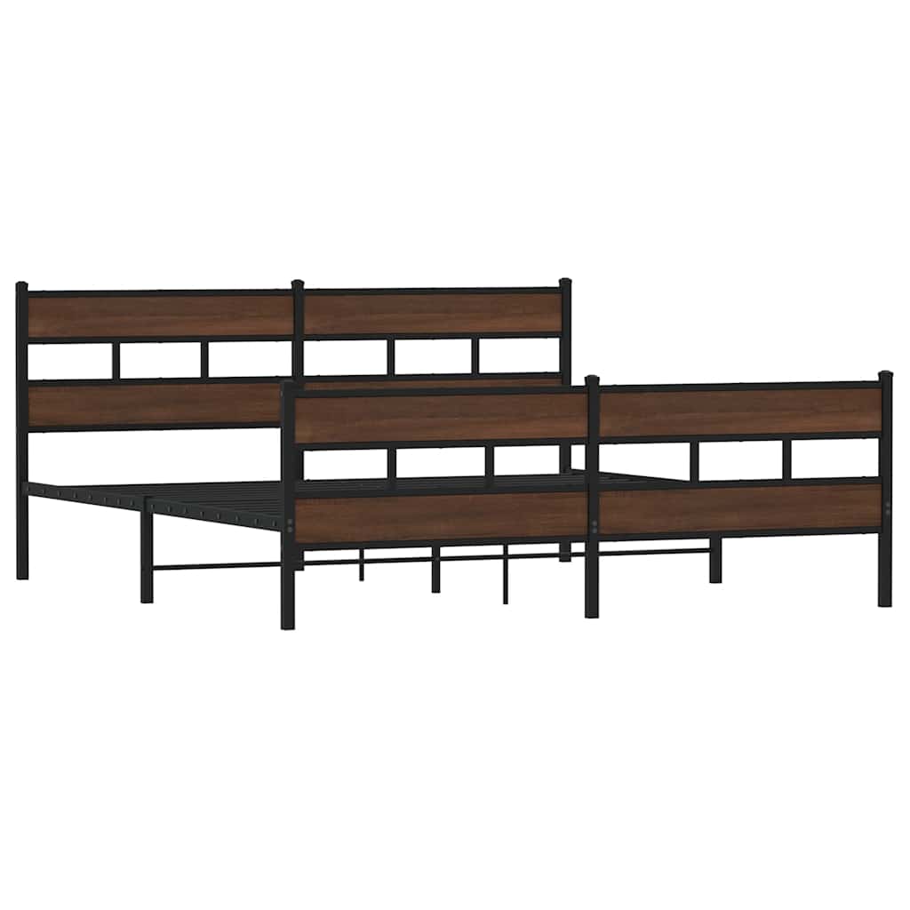 Sengeramme i metall uten madrass brun eik 183x213 cm