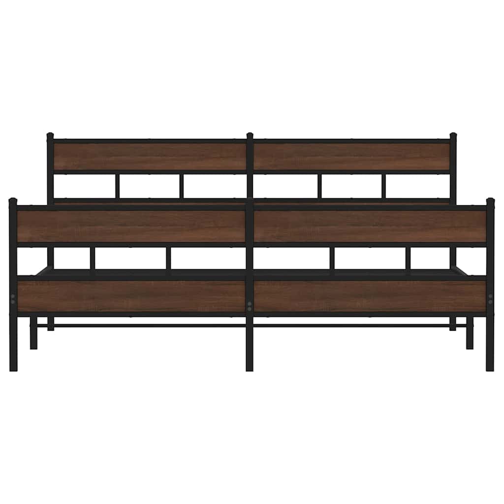 Sengeramme i metall uten madrass brun eik 183x213 cm