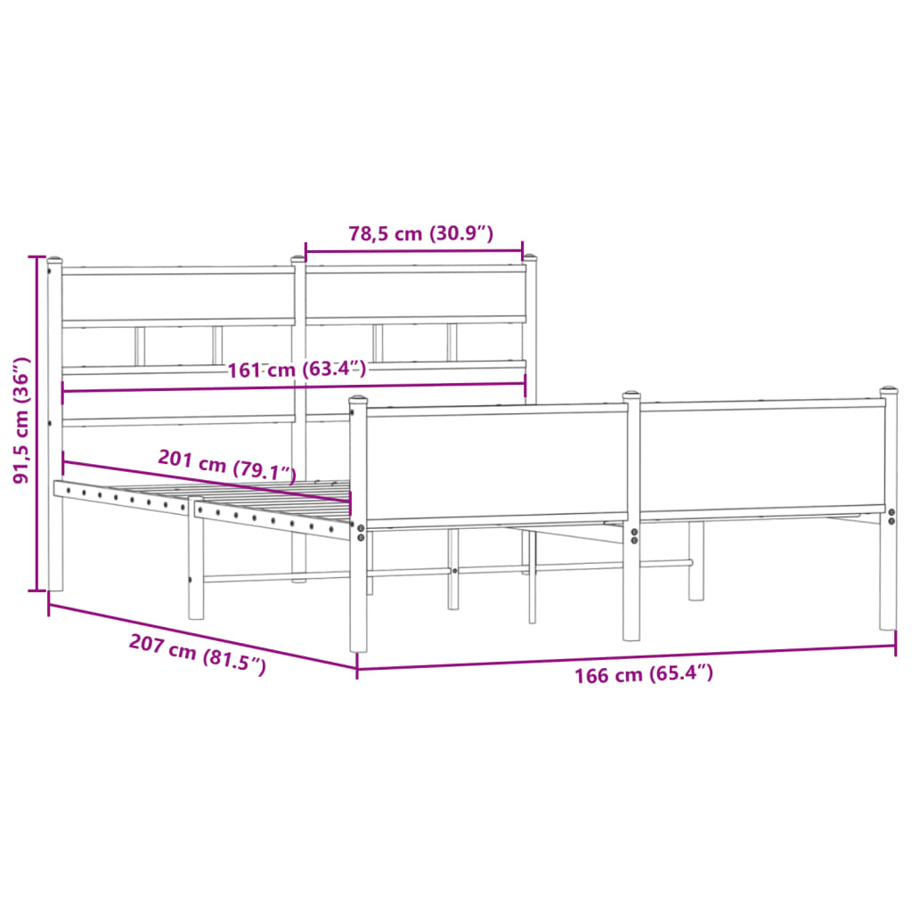 Sengeramme i metall uten madrass røkt eik 160x200 cm