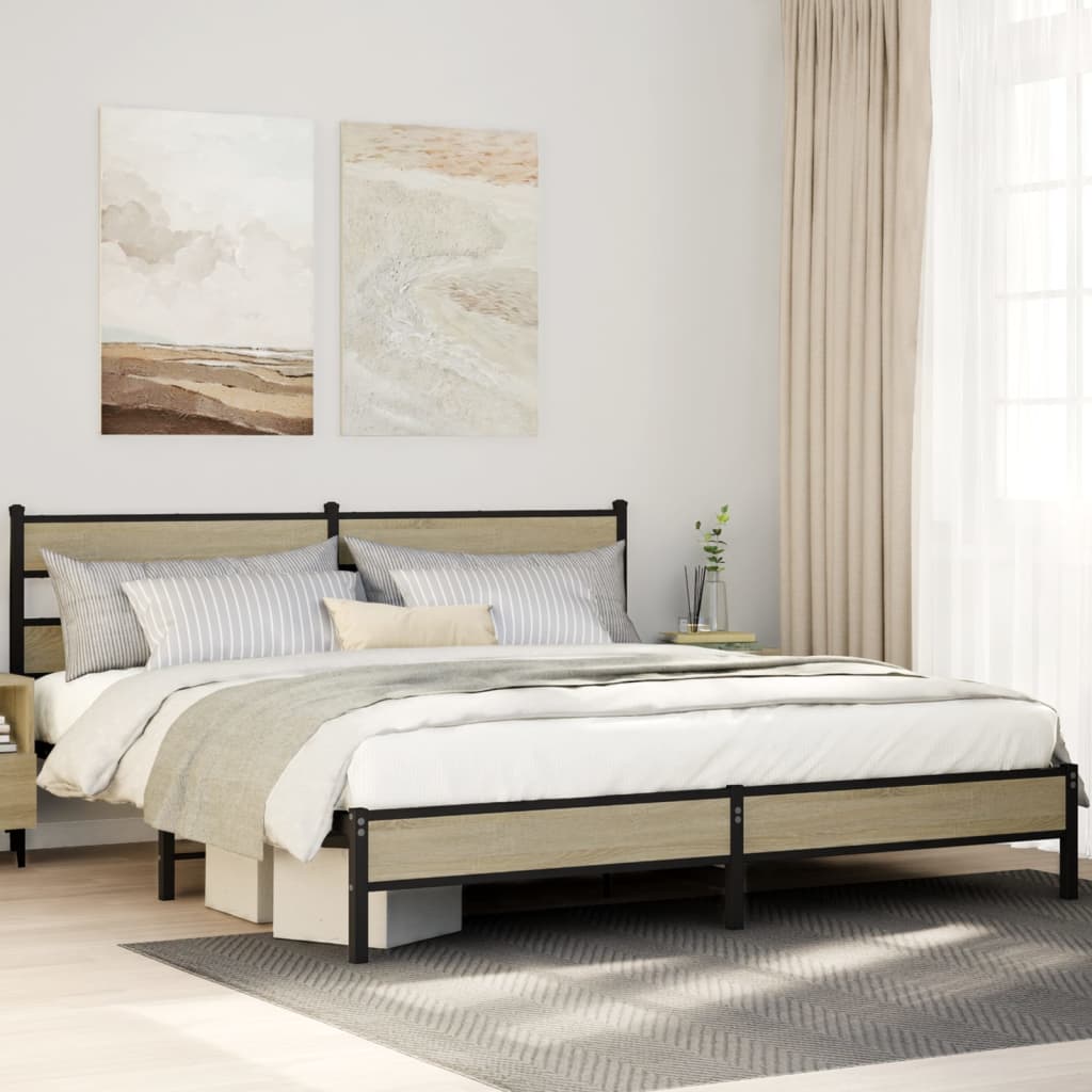 Sengeramme i metall uten madrass sonoma eik 193x203 cm
