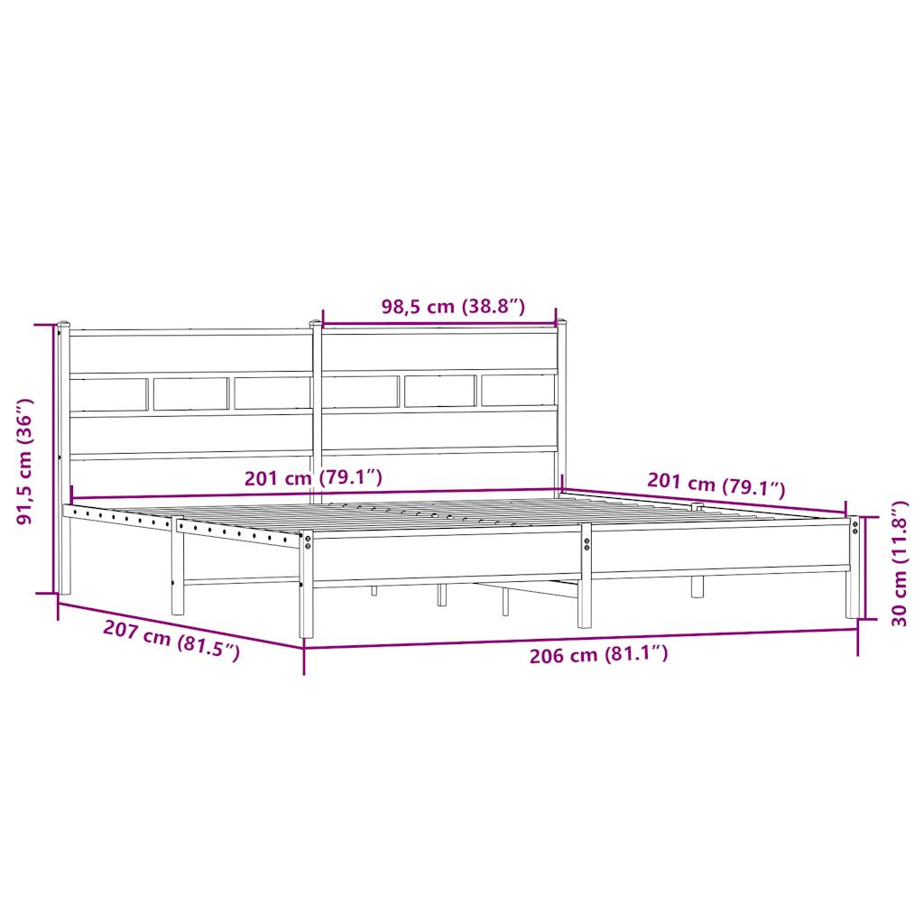 Sengeramme i metall uten madrass sonoma eik 200x200 cm