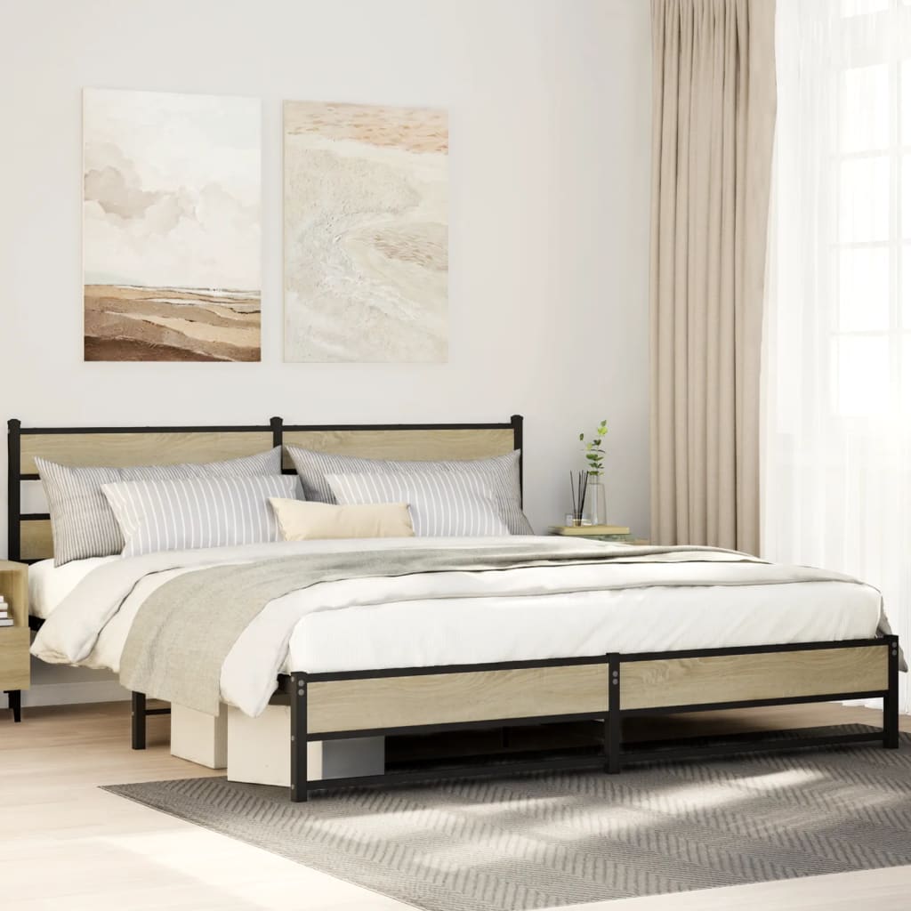 Sengeramme i metall uten madrass sonoma eik 193x203 cm