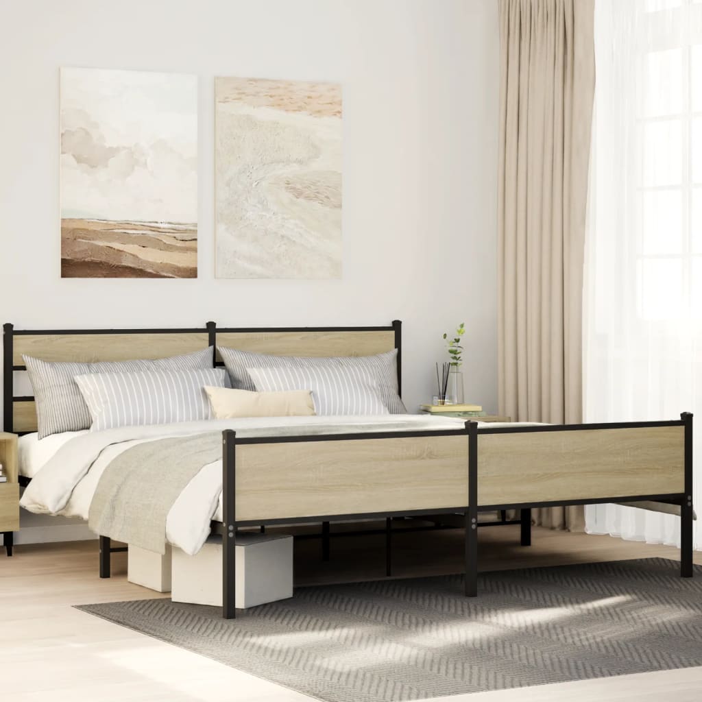 Sengeramme i metall uten madrass sonoma eik 193x203 cm
