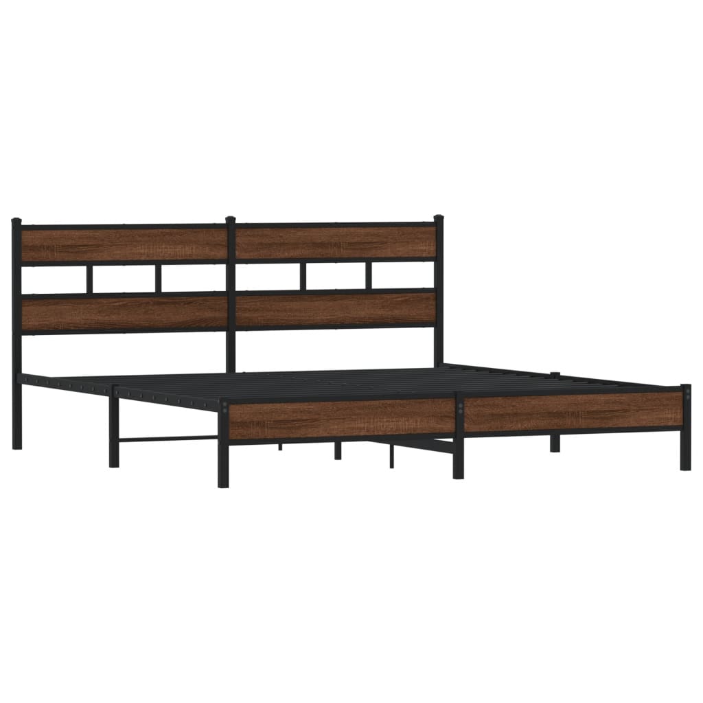 Sengeramme i metall uten madrass brun eik 180x200 cm