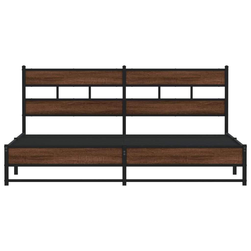 Sengeramme i metall uten madrass brun eik 180x200 cm