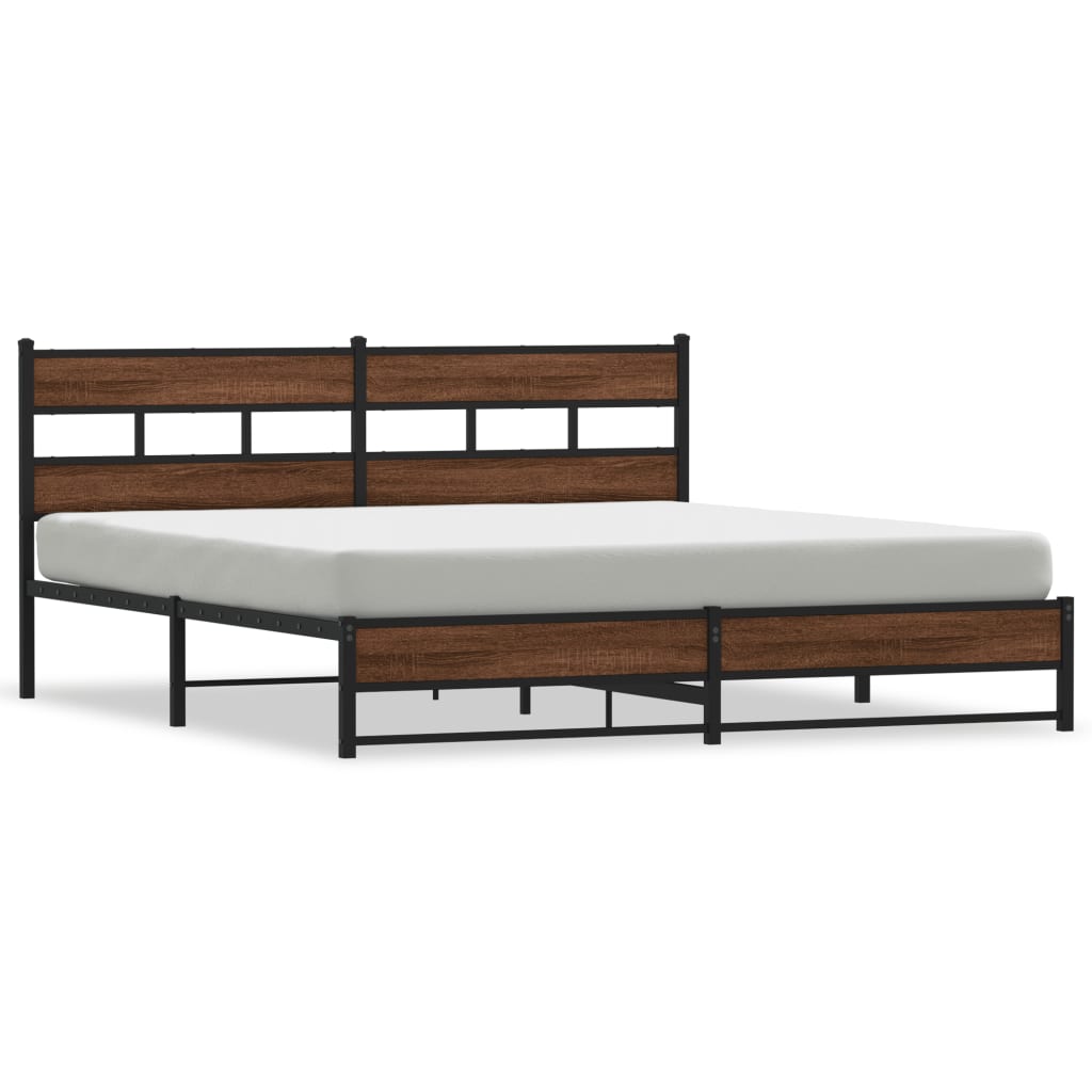 Sengeramme i metall uten madrass brun eik 193x203 cm