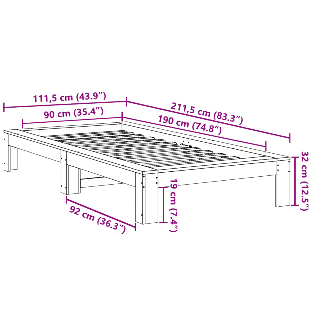 Sengeramme uten madrass 90x190 cm heltre furu