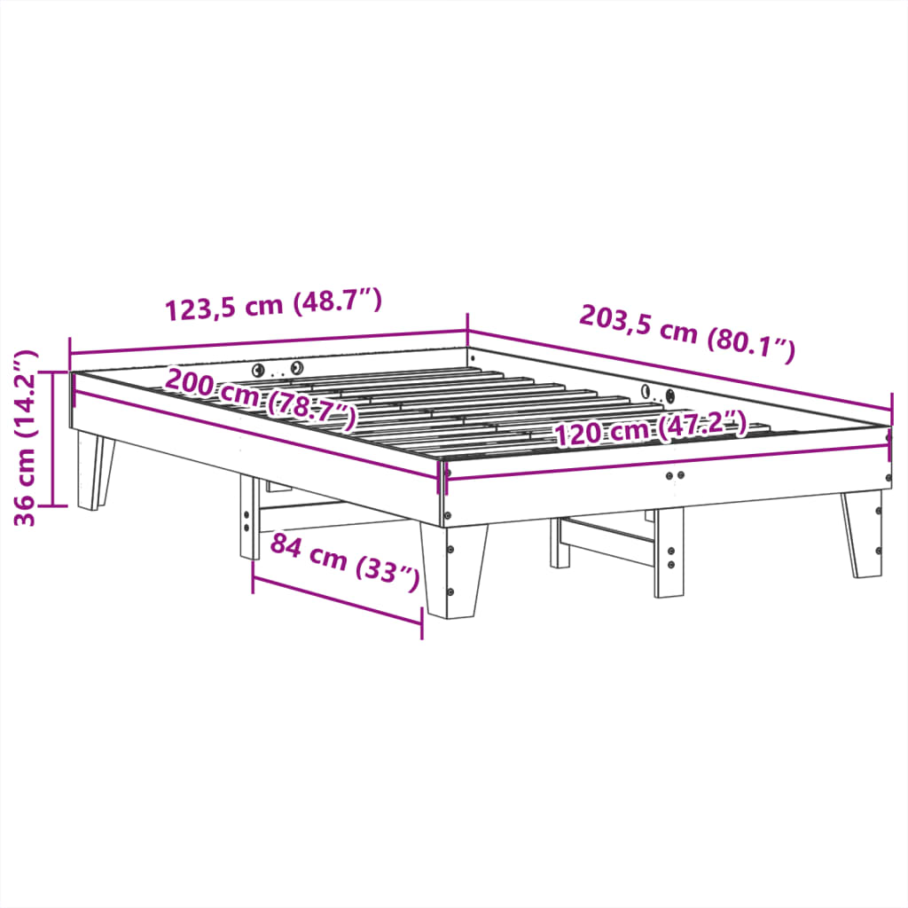 Sengeramme uten madrass hvit 120x200 cm heltre furu
