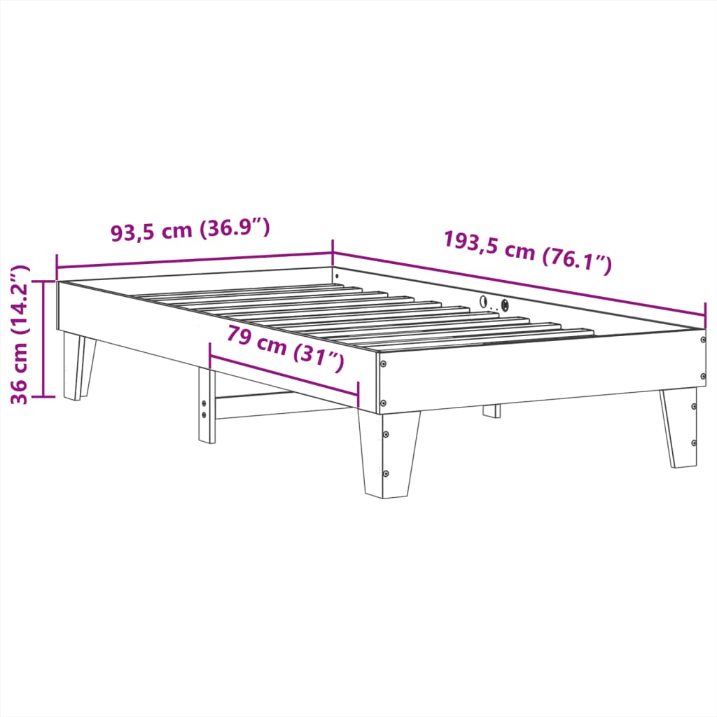 Sengeramme uten madrass 90x190 cm heltre furu