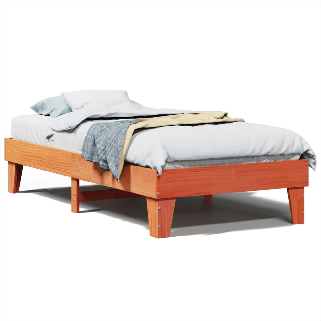 Sengeramme uten madrass voksbrun 75x190 cm heltre furu