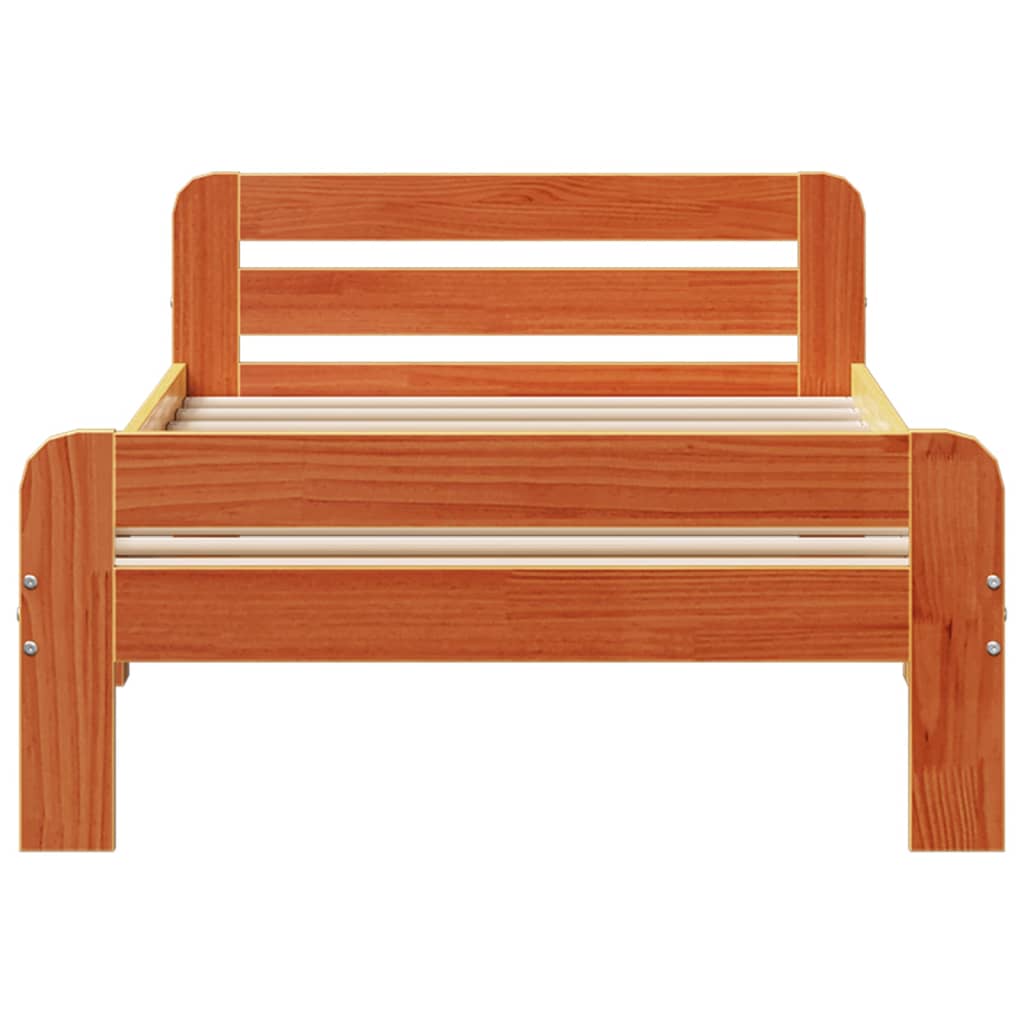 Sengeramme uten madrass voksbrun 75x190 cm heltre furu