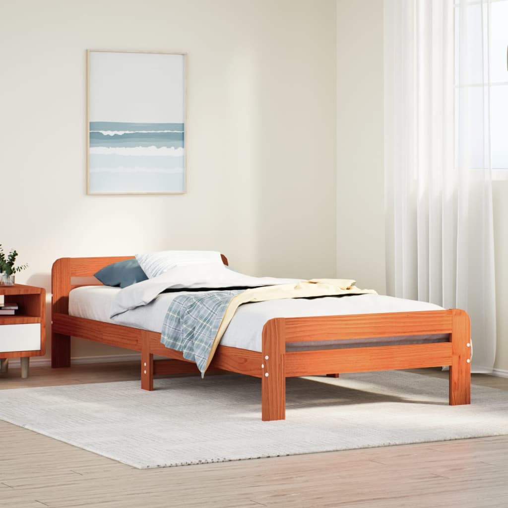 Sengeramme uten madrass voksbrun 75x190 cm heltre furu