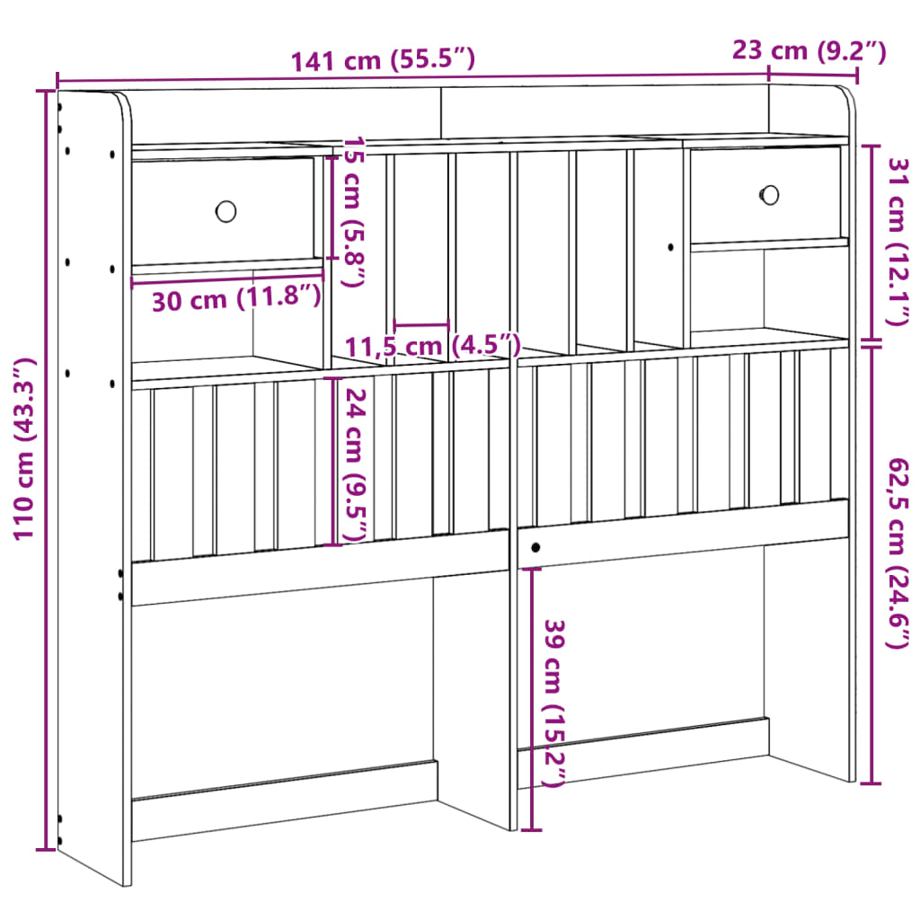 Hodegavl med oppbevaring voksbrun 135 cm heltre furu
