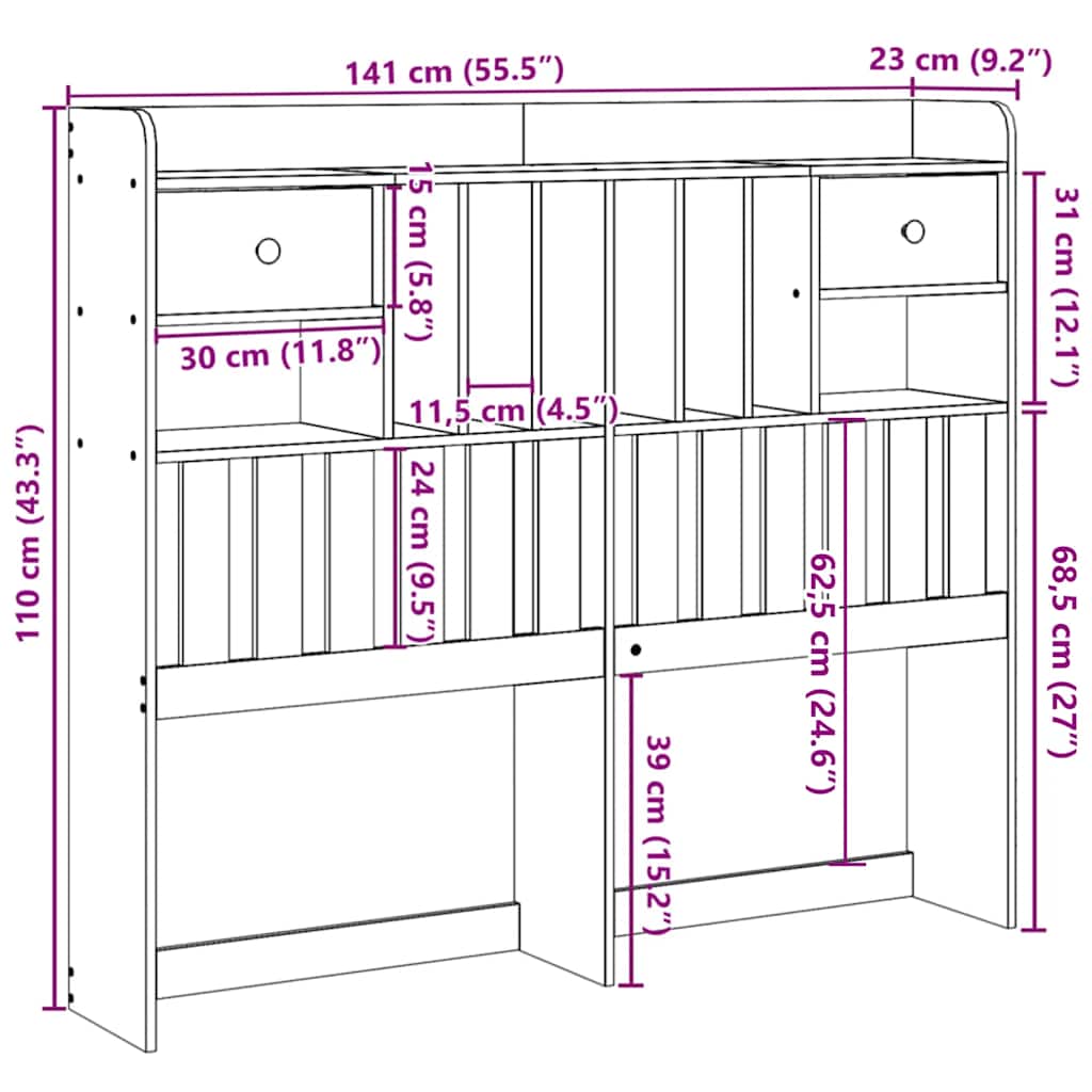 Hodegavl med oppbevaring voksbrun 135 cm heltre furu
