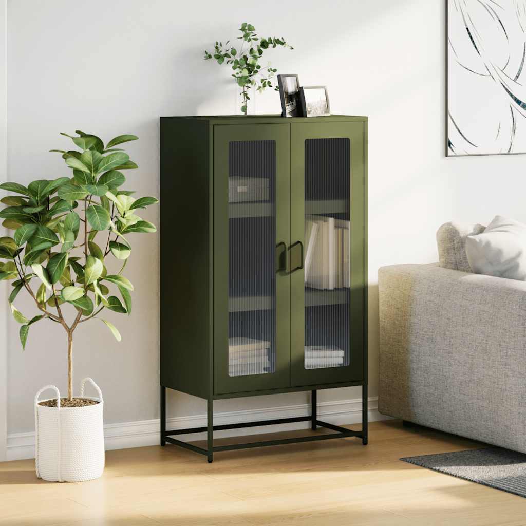 Highboard olivengrønn 68x39x123 cm stål