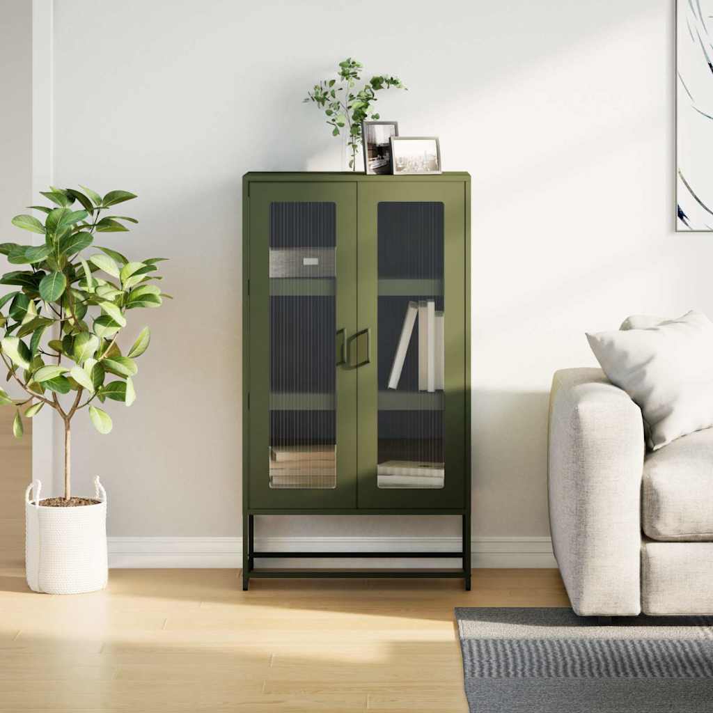 Highboard olivengrønn 68x39x123 cm stål