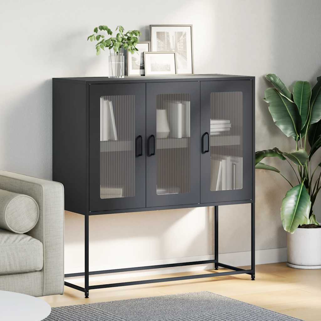 Skjenk svart 100,5x39x107 cm kaldvalset stål