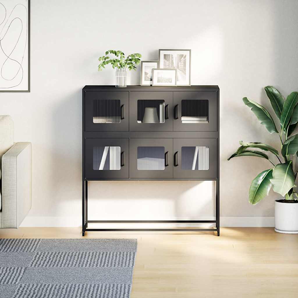 Skjenk svart 100,5x39x107 cm kaldvalset stål