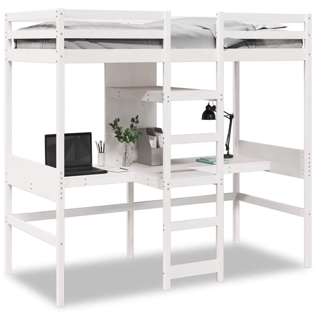 Ramme for loftseng uten madrass hvit 80x200 cm heltre furu