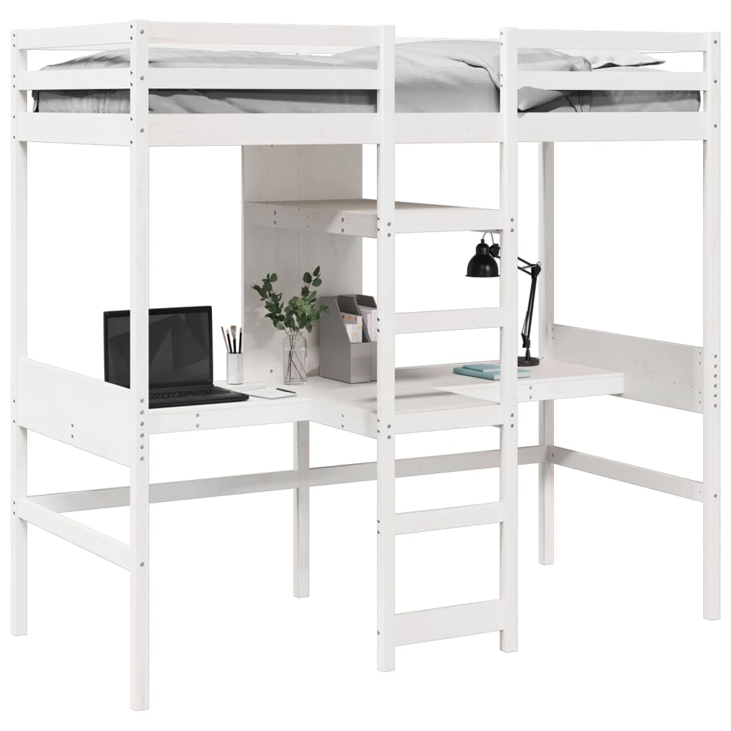 Ramme for loftseng uten madrass hvit 80x200 cm heltre furu