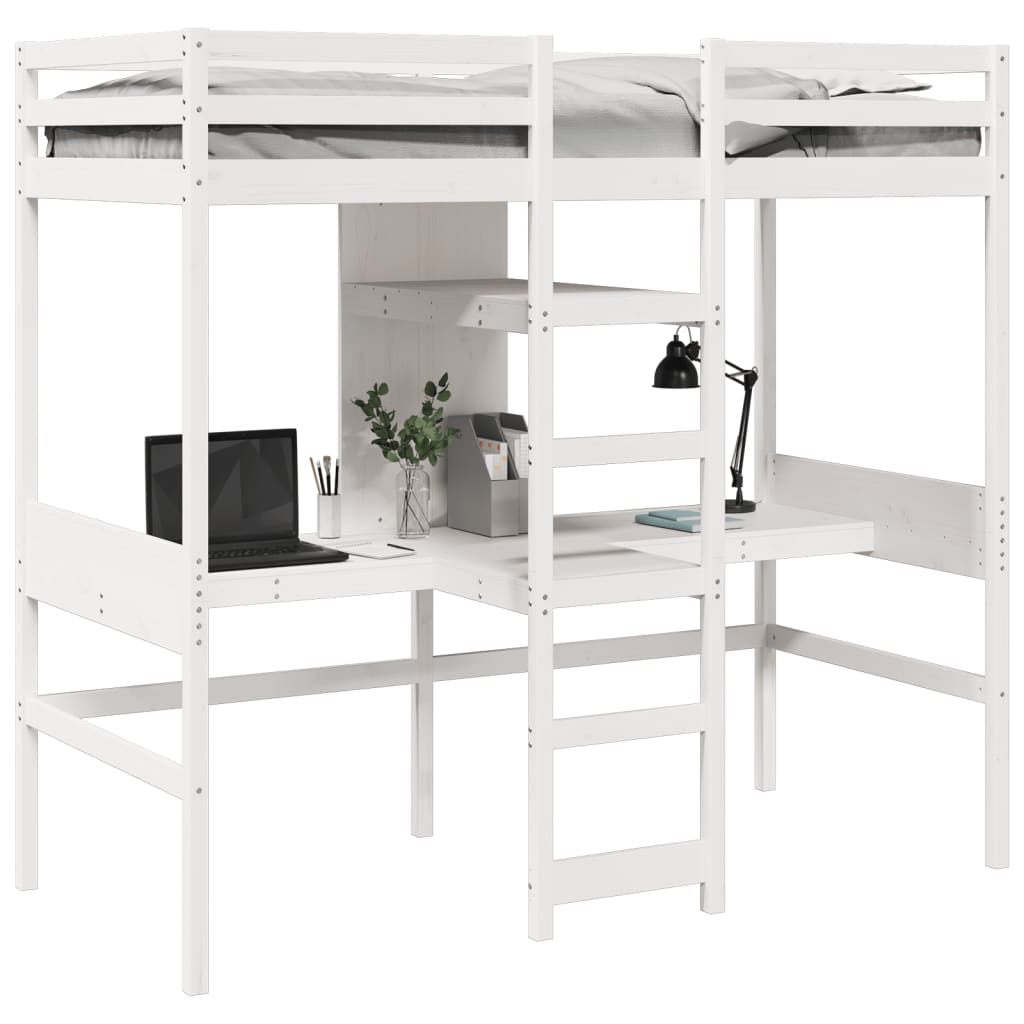 Ramme for loftseng uten madrass hvit 90x190 cm heltre furu