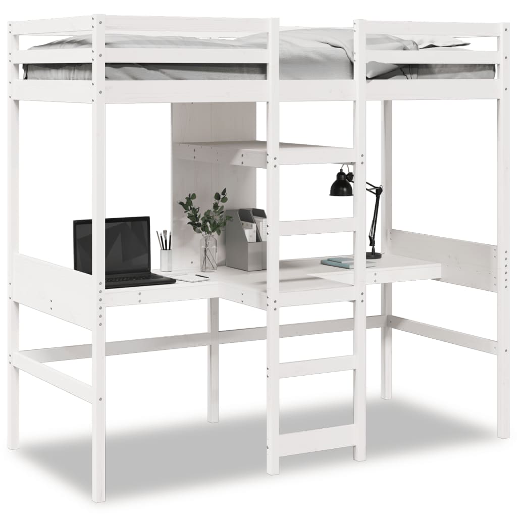 Ramme for loftseng uten madrass hvit 75x190 cm heltre furu