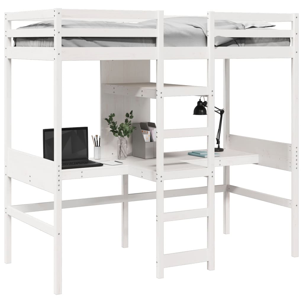 Ramme for loftseng uten madrass hvit 75x190 cm heltre furu