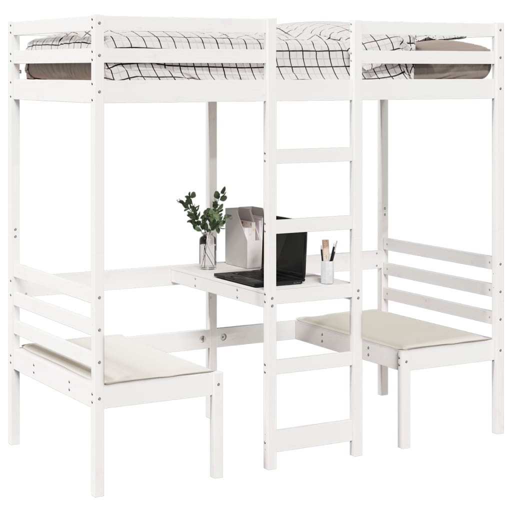 Ramme for loftseng skrivebord stoler hvit 90x200 cm heltre furu