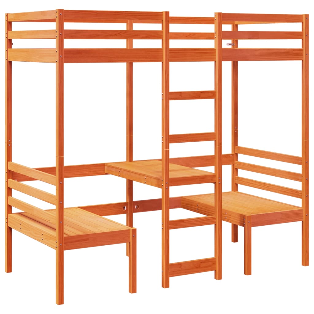 Ramme loftseng skrivebord stoler voksbrun 90x200 cm heltre furu