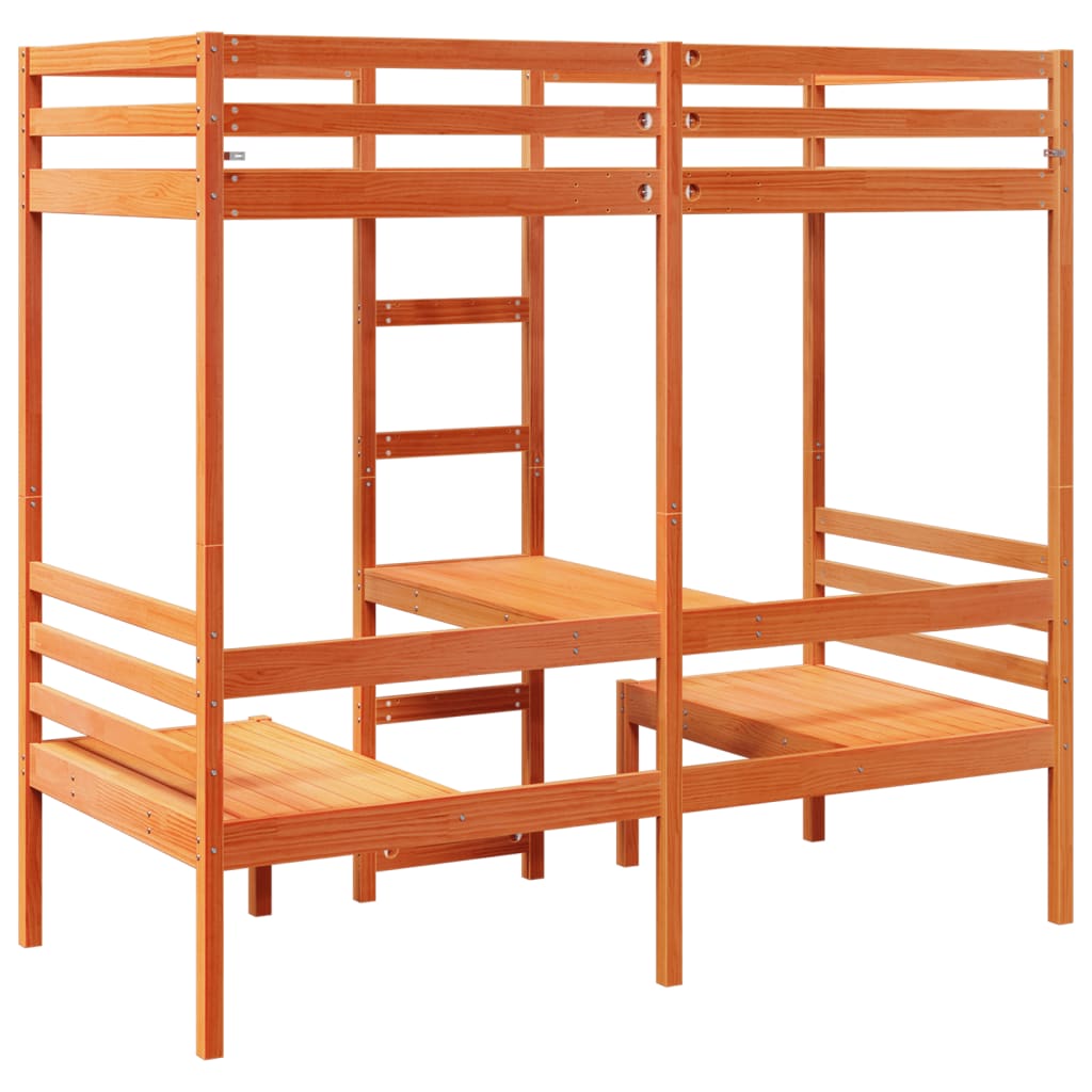Ramme loftseng skrivebord stoler voksbrun 90x200 cm heltre furu