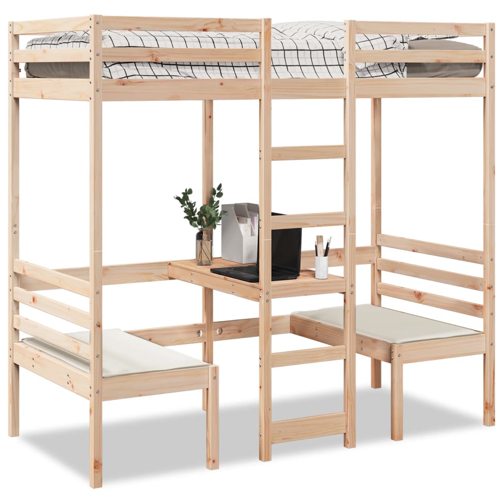 Ramme for loftseng skrivebord og stoler 80x200 cm heltre furu