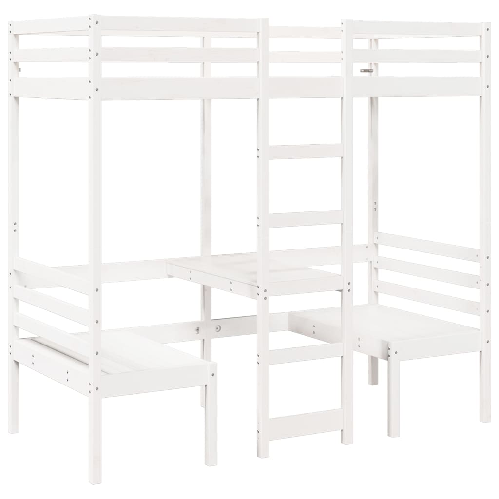 Ramme for loftseng skrivebord stoler hvit 80x200 cm heltre furu