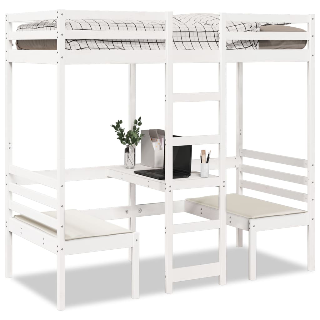 Ramme for loftseng skrivebord stoler hvit 90x190 cm heltre furu