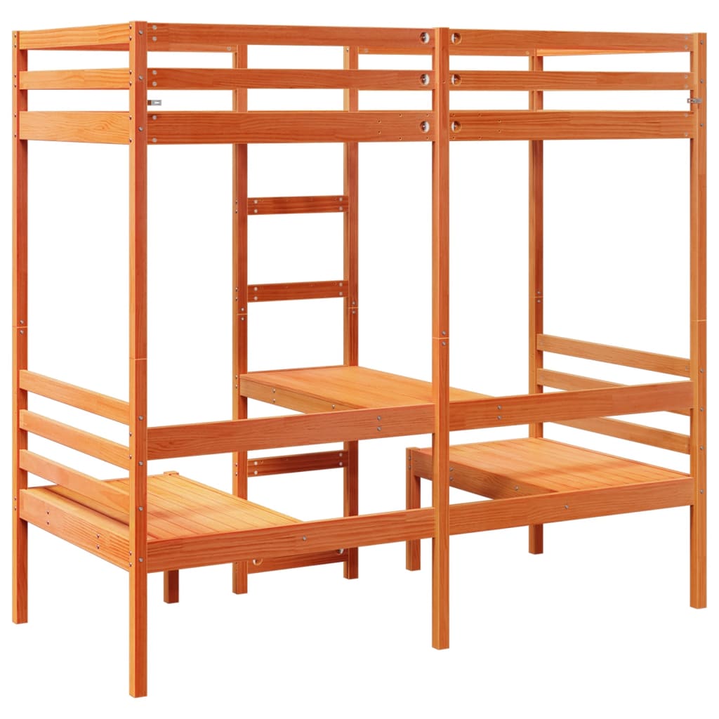 Ramme loftseng skrivebord stoler voksbrun 90x190 cm heltre furu