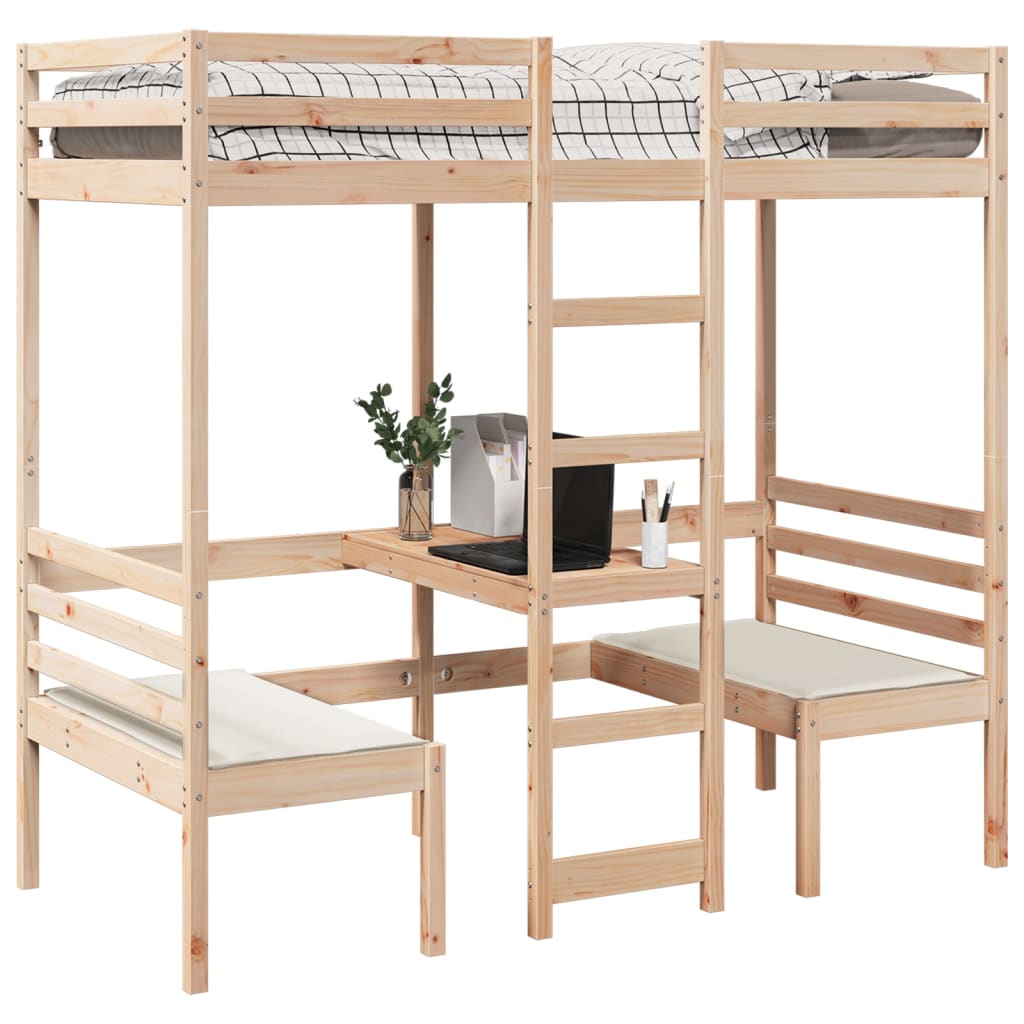 Ramme for loftseng skrivebord og stoler 75x190 cm heltre furu