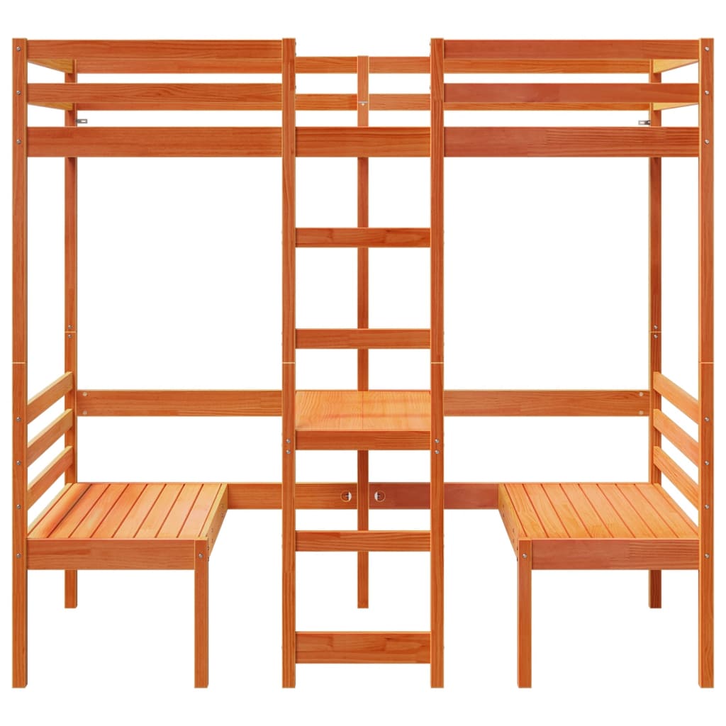 Ramme loftseng skrivebord stoler voksbrun 90x200 cm heltre furu