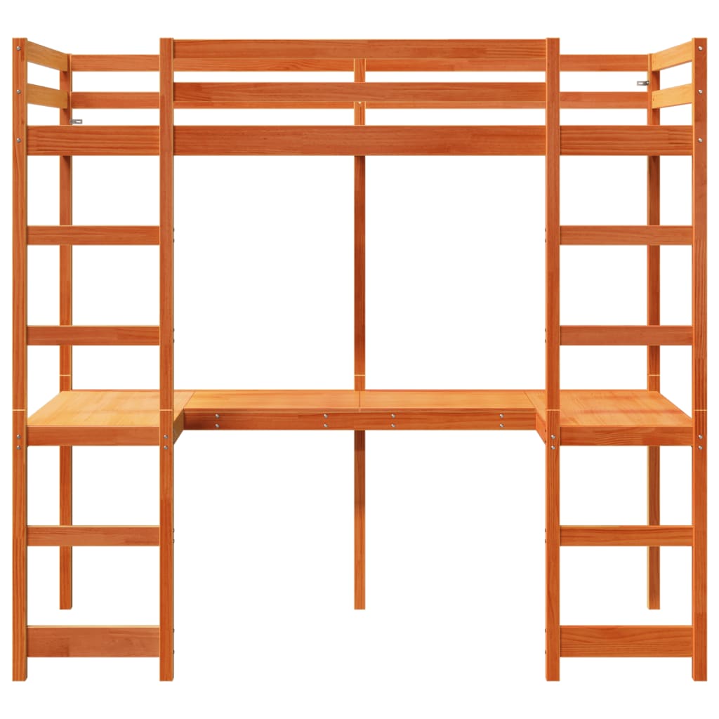 Ramme for loftseng uten madrass voksbrun 80x200 cm heltre furu