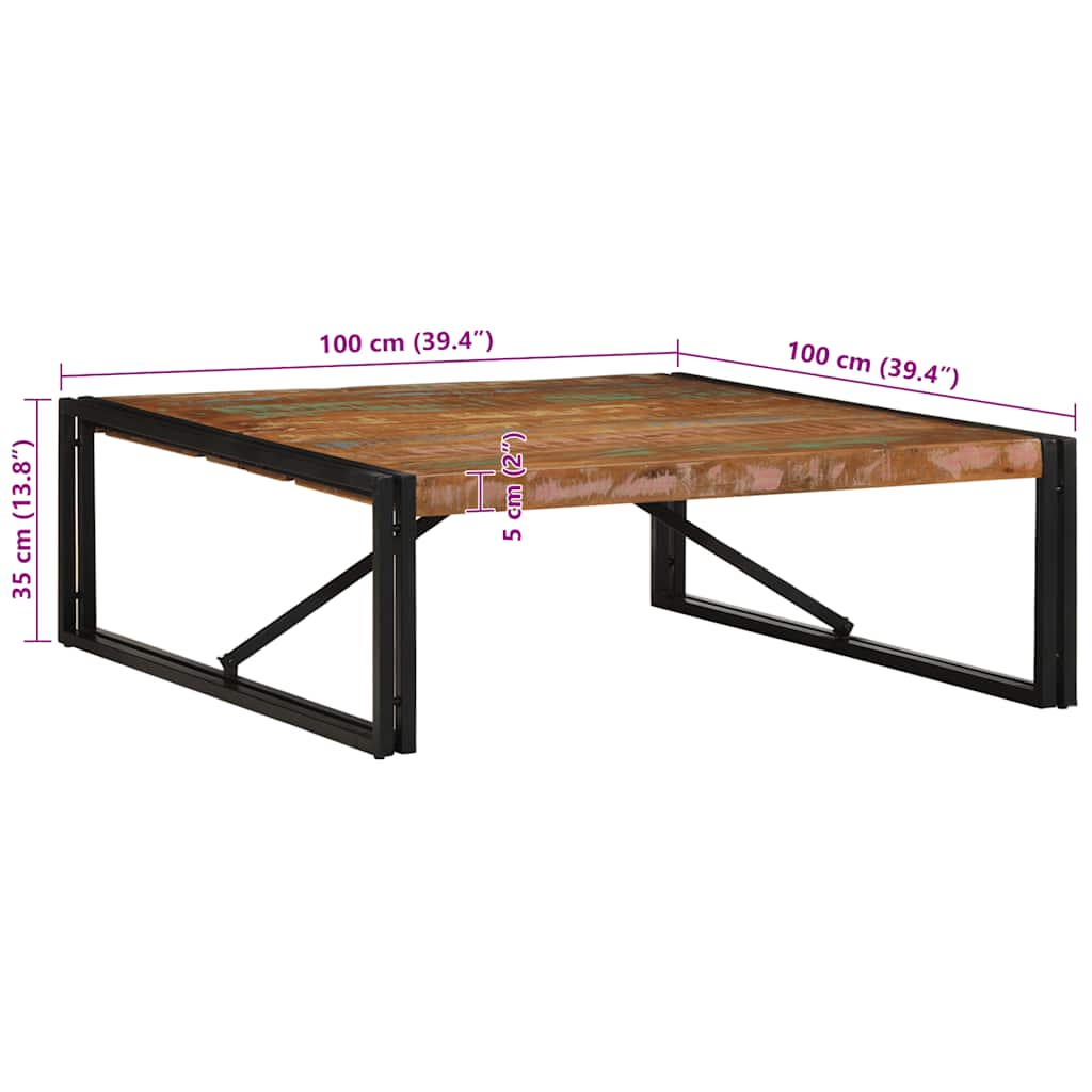 Salongbord flerfarget 100x100x35 cm gjenvunnet heltre