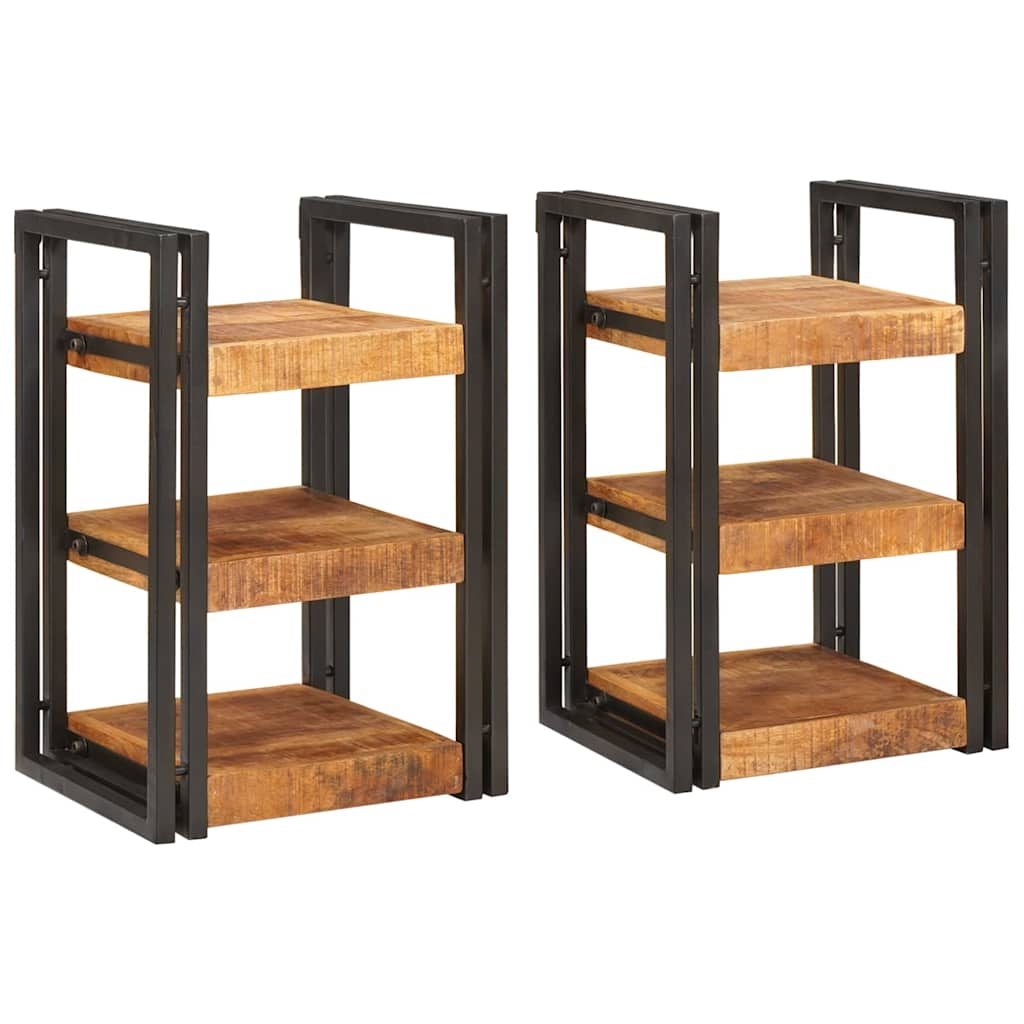 Nattbord 2 pcs Brun og svart 38 x 33 x 58 cm Massiv mango tre