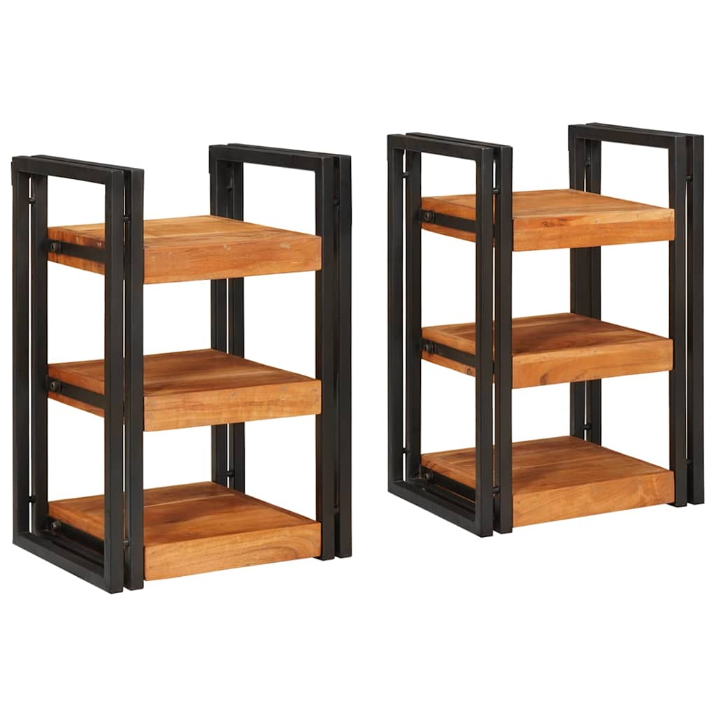 Nattbord 2 pcs Brun og svart 38 x 33 x 58 cm Solid akasietre