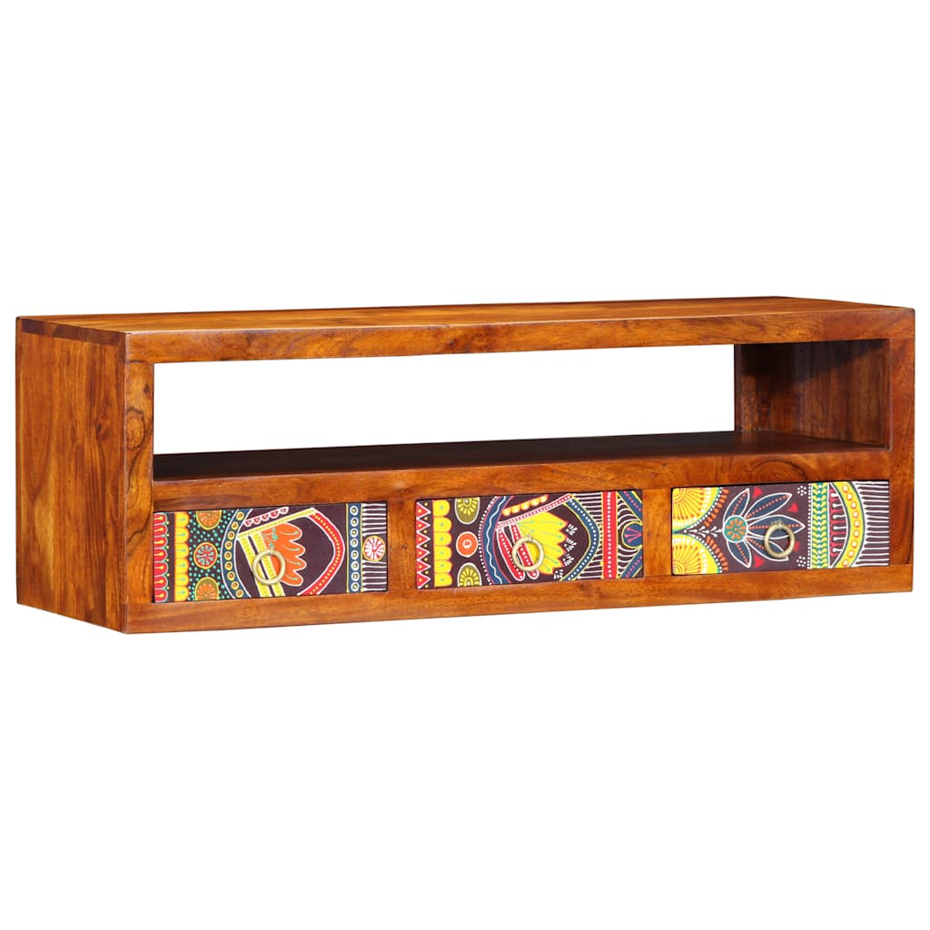 Veggmontert TV-skap flerfarget 90x30x30 heltre akasie