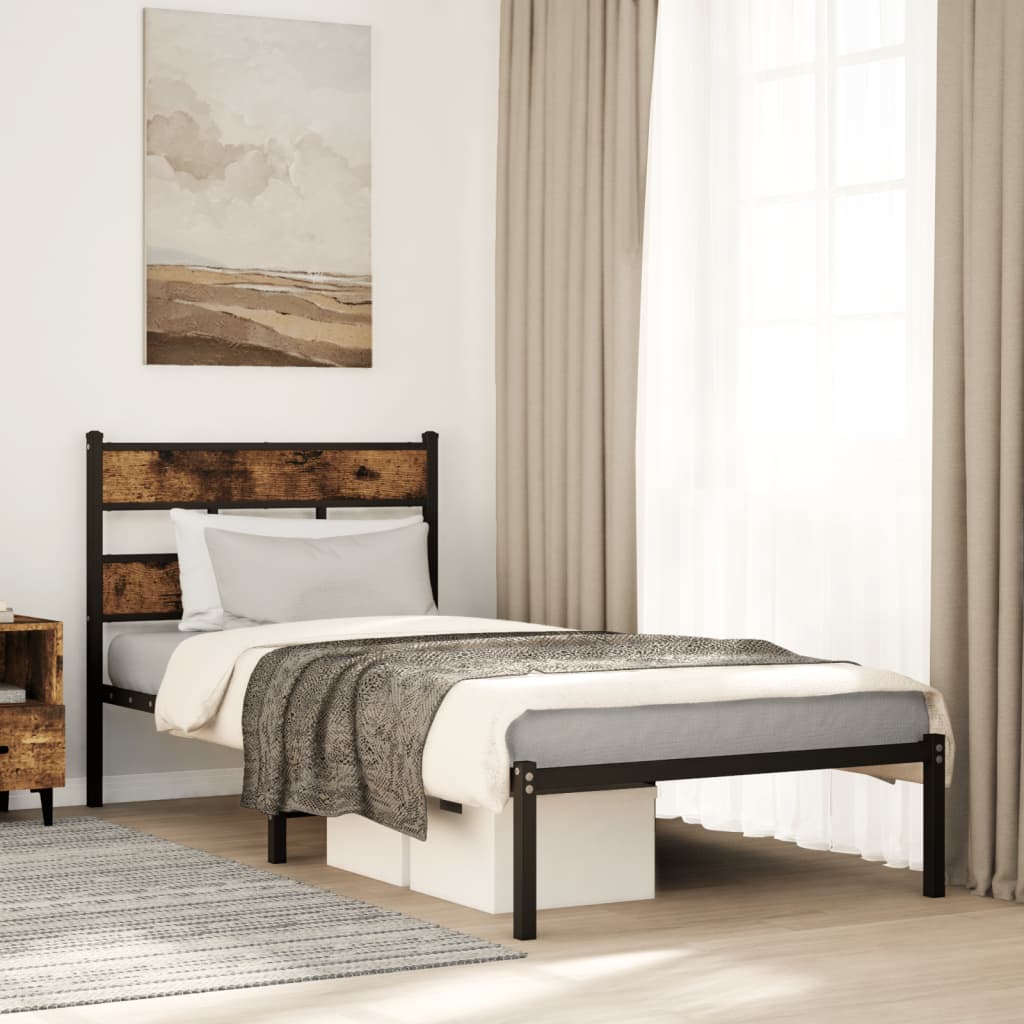 Sengeramme i metall uten madrass røkt eik 100x200 cm