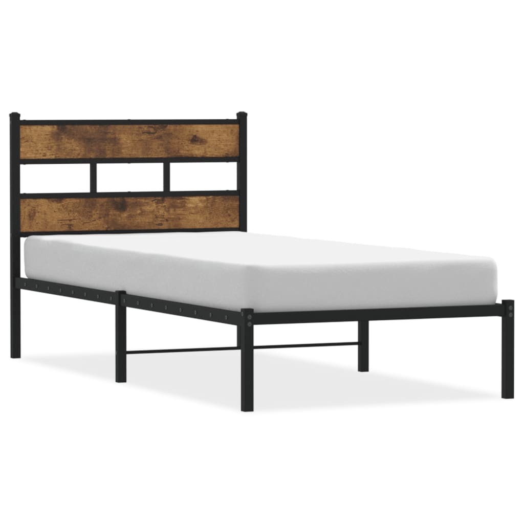 Sengeramme i metall uten madrass røkt eik 107x203 cm