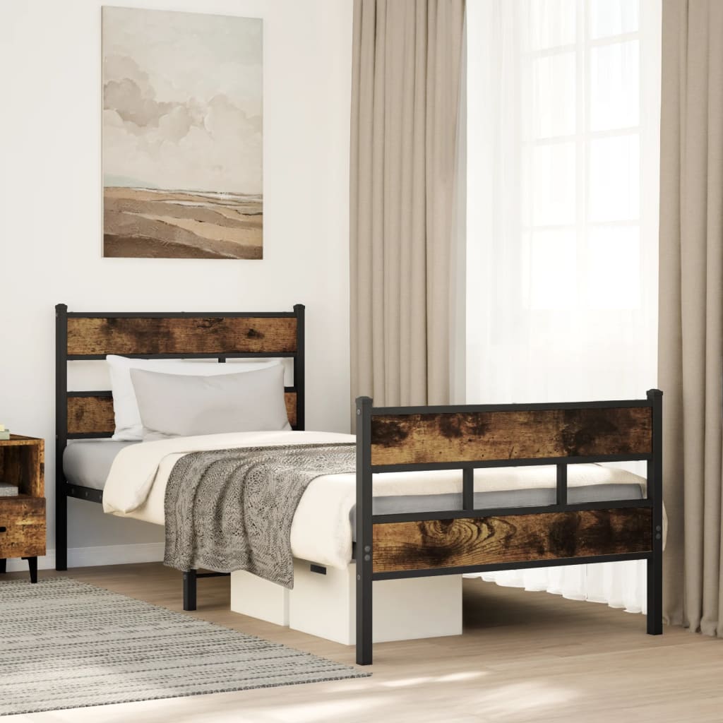 Sengeramme i metall uten madrass røkt eik 80x200 cm